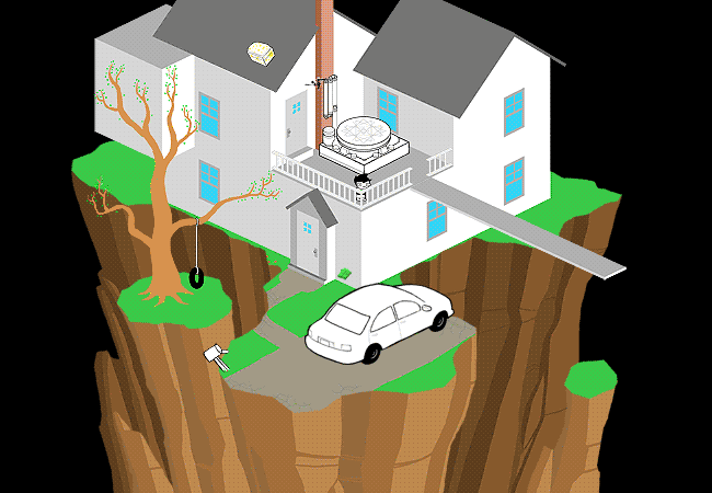 Dad’s car is lifted toward John’s house, then falls as “CONNECTION LOST” appears.