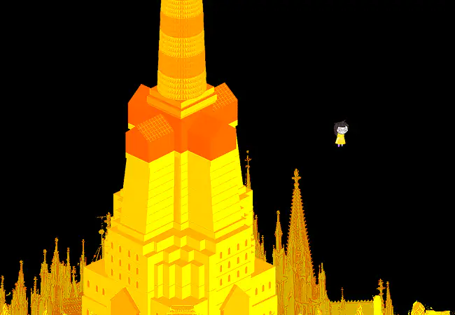 Dream Jade flies through the golden towers of Prospit.