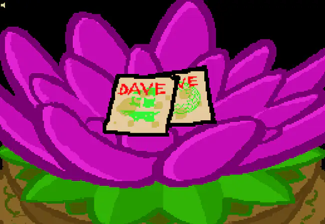 An opened purple lotus time capsule reveals Dave’s juice-stained Sburb discs.