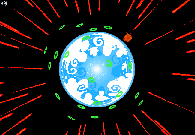Green defense portals surround Skaia as red meteor trails converge on it.