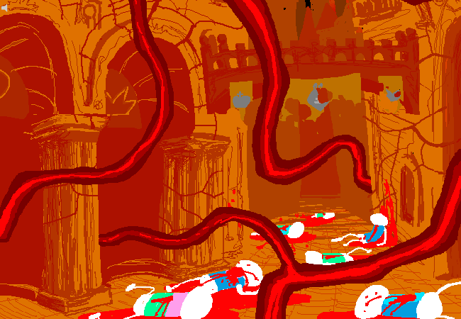 Red Miles tear through Prospit’s golden streets, leaving fallen carapacians among the buildings.