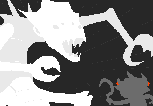Karkat faces his enormous white, clawed lusus.