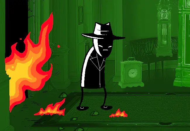 Spades Slick stands among broken clocks and small fires inside the Felt mansion.