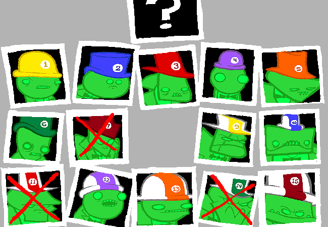 The Felt’s numbered mugshots appear in a grid, with several crossed out and number eight missing.